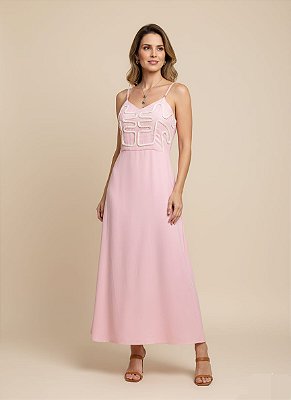 VESTIDO LONGO RODADO BORDADO COM CORDA PARTE SUPERIOR