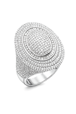 Anel festa Oval Grande Inteiro em Zirconias e uma Volta Canutilhos em Rodio Branco