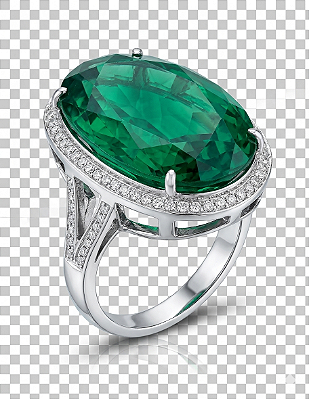 Anel Pedra Zirconia Oval Esmeralda com Micro Zirconias em Volta Rodio Branco