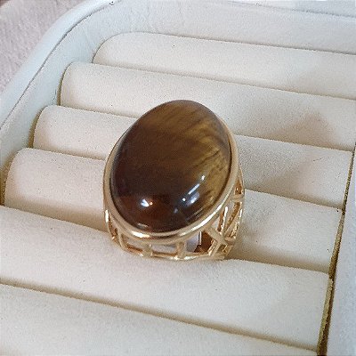 ANEL CESTAVADO COM PEDRA NATURAL OVAL DE OLHO DE TIGRE