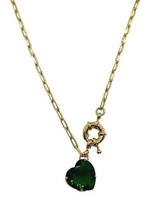 COLAR CHOCKER COM PINGENTE CORAÇÃO CRSITAL VERDE