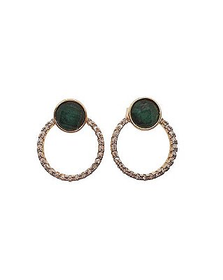 BRINCO PEDRA NATURAL ESMERALDA COM ARO DE MICRO ZIRCONIAS