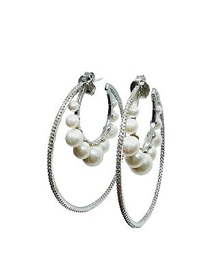 BRINCO ARGOLA DUPLA COM PEROLAS E MICRO ZIRCONIAS