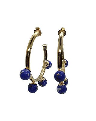 BRINCO MEIA ARGOLA GRANDE PEDRA NATURAL SODALITA