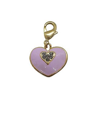 PINGENTE CORAÇÃO ESMALTADO ROSA COM ZIRCONIAS