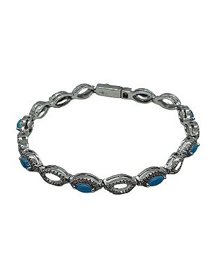 PULSEIRA COM PEDRA HOWLITA AZUL E ZIRCONIAS