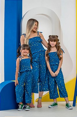 Macacão menina xadrez azul a 14 anos Ss boutique Infantil -Tem