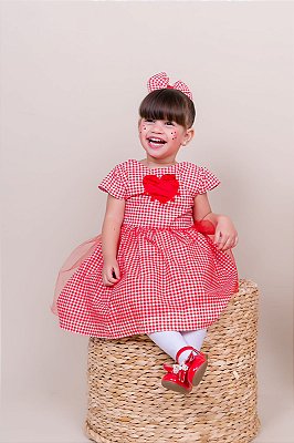 Vestido Princesa Vermelho Xadrez Haiti Infantil Índigo Trend