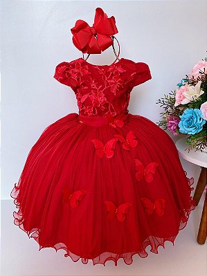 Vestido Infantil Vermelho E Off Renda De Luxo Festa Princesa em