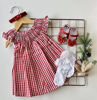 Vestido Princesa Vermelho Xadrez Haiti Infantil Índigo Trend