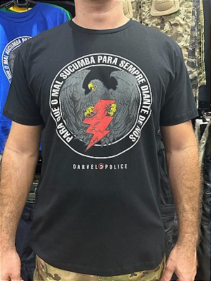 CAMISA MASCULINA PRETA  PARA QUE O MAL SUCUMBA - HEROS