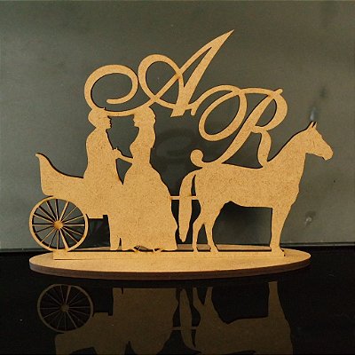 Topo De Bolo Casal na charrete e cavalo - 14cm (maior lado da peça) - Cor à Escolher