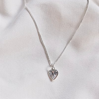 Colar Coração Zircônia Prata 925