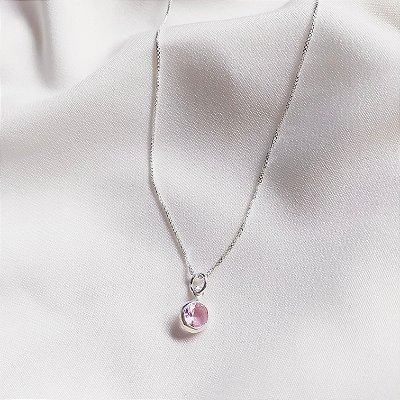 Colar Ponto de Luz Rosa Prata 925