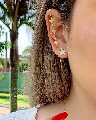 Piercing Gancho Estrelas Cravejado Zircônia Banhado Ouro