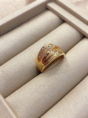 Anel Torcido Cravejado Banhado em Ouro 18k