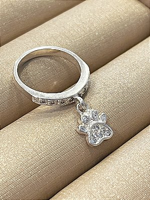 Anel Pingente Patinha Cravejado Banhado em Ouro 18k