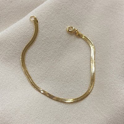 Pulseira Malha Fita 3mm Banhada em Ouro 18k