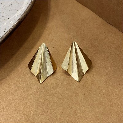 Brinco Leque Escovado Banhado em Ouro 18k