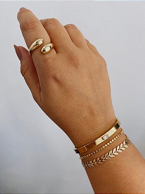 Anel Gotas Lisas Ajustavel Banhado em Ouro 18k