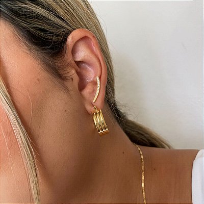 Ear Cuff Cravejado Delicado Banhado em Ouro 18k