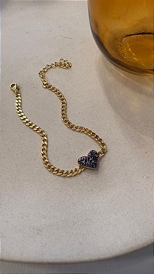 Pulseira Coração Cravejado Zircônias Coloridas Banhada Ouro 18k