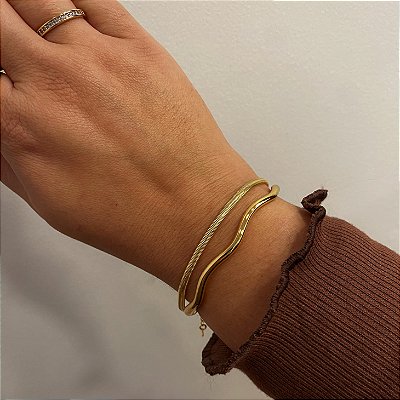 Pulseira Malha Serpente 3mm Banhada em Ouro