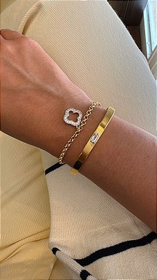 Pulseira Flor Alhambra Vazada Cravejado Banhado em Ouro