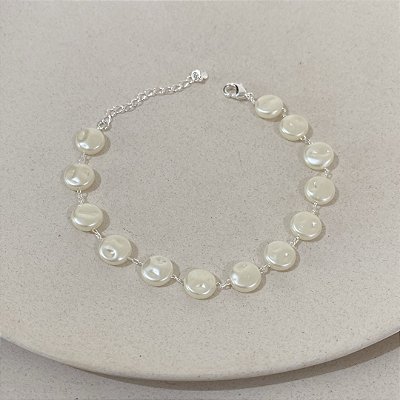 Pulseira Pérola Biwa 8mm Banhado em Prata