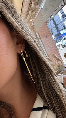 Brinco Longo Minimalista Ponto Luz Franja Banhado Ouro