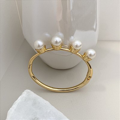 Bracelete Pérolas Classicas 8mm banhado em Ouro