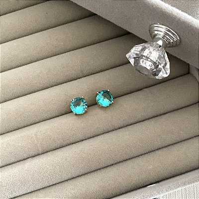 Brinco Turmalina Redonda 8mm Banhado em Ouro