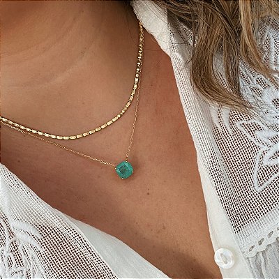 Colar Esmeralda Colombiana Banhado em Ouro