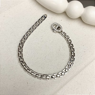 Pulseira Regulável Cravejada Banhada em Ródio