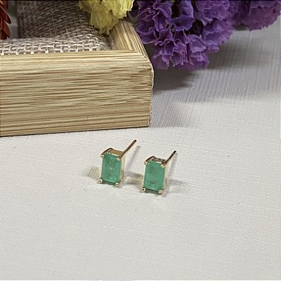 Brinco Esmeralda Colombiana Baguete Banhado em Ouro