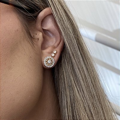 Brinco Pizza 12mm Cravejado Banhado em Ouro