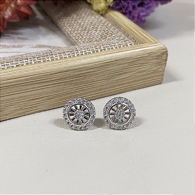 Brinco Pizza 12mm Cravejado Banhado em Ródio