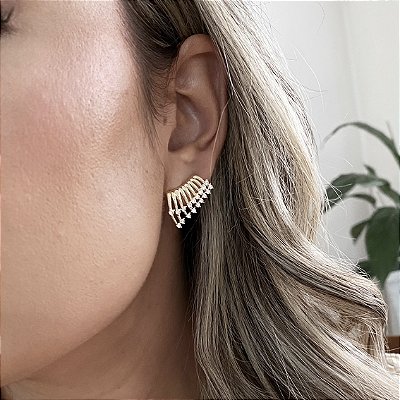 EarCuff Cravejado Delicado Cravejado Banhado em Ouro