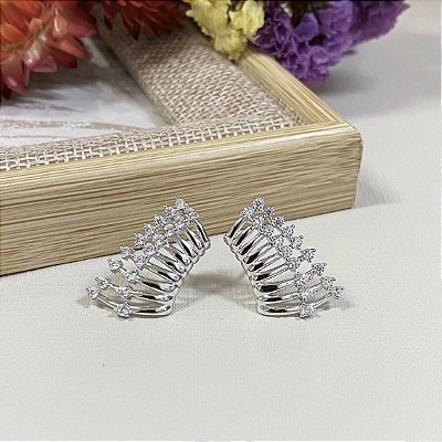 EarCuff Cravejado Delicado Cravejado Banhado em Ródio