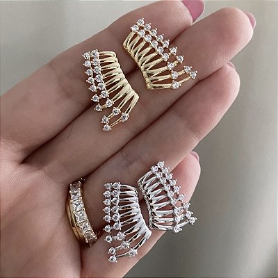 EarCuff Cravejado Delicado Cravejado Banhado em Ródio