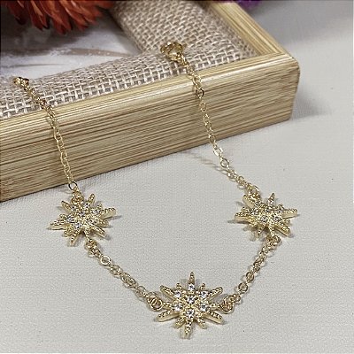 Pulseira Star Cravejada Zircônia Banhada Ouro