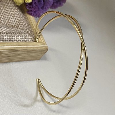 Bracelete Minimalista Liso em X Fio Duplo Banhado em Ouro