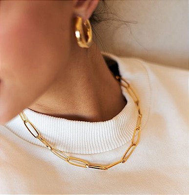 Corrente de Elos Alongados Banhado em Ouro 18k