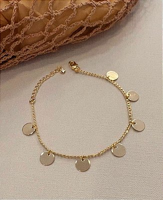 Pulseira Plaquinhas 7mm Espelhadas Banhada Ouro