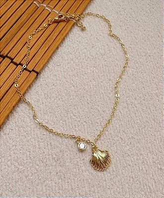 Tornozeleira Praia Concha Shell Ponto Luz Banhada Ouro