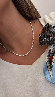 Colar Cordão Torcido 45cm 3mm Banhado em Prata