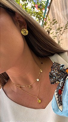 Colar Multi Plaquinhas Espelhadas 6mm Banhado Ouro