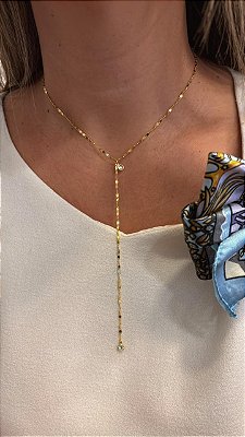 Colar Gravatinha Dois Pontos de Luz Banhado em Ouro