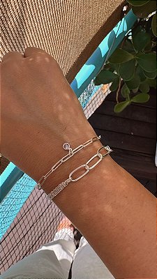 Pulseira Elo Alongado com Ponto de Luz Banhado em Prata