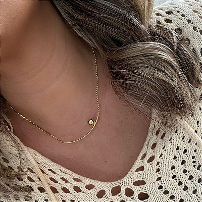 Colar Minimalista Elegante Haste Bolinha Banhado Ouro